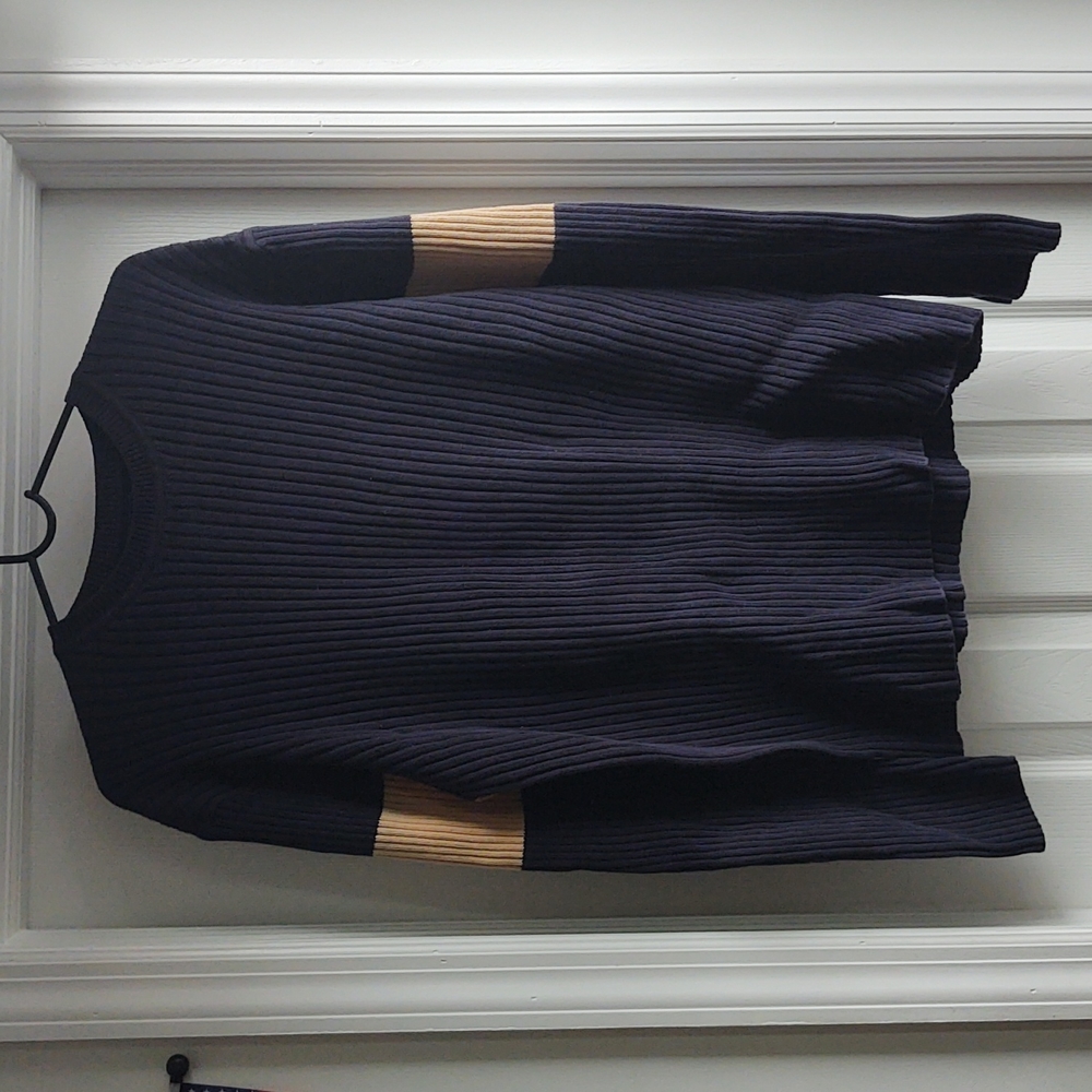 GAP Navy Blue Ribbed Sweater Striped Sleeves Vintage late 90s